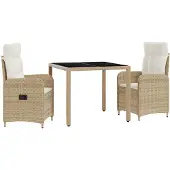 vidaXL Buiten Eettafel Set 3 st Beige en Crème Wit poly rattan
