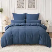 Unyqoos Donkerblauw katoenen dekbedovertrekset met kussenslopen voor tweepersoonsbed