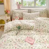 Unyqoos Romantische katoenen beddengoedset met bloemenpatroon voor meisjeskamer