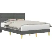 vidaXL Bedframe met hoofdeinde Donkergrijs 140 x 200 cm Stof