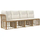 vidaXL Buiten bank set 11 pcs Natuurlijk en Crème Wit Polyester