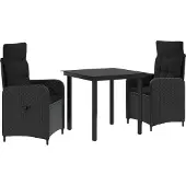 vidaXL Tuin Eettafel Set 3 st Zwart PE rotan en poedergecoat staal