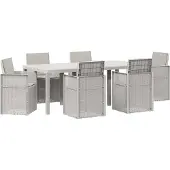 vidaXL Tuin Eettafel Set met kussen 7 pcs Wit en Lichtgrijs PP