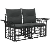 vidaXL Buiten loveseat 2 st 2-Aantal zitplaatsen Zwart en Donker Grijs