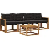 vidaXL Buiten bank set 5 st Naturel en Zwart