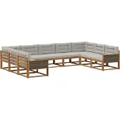 vidaXL Buiten bank set 9 st Naturel en lichtgrijs