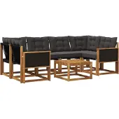 vidaXL Buiten bank set 7 st Naturel en Zwart
