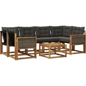 vidaXL Buiten bank set 7 st Naturel en Zwart