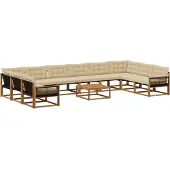 vidaXL Buiten bank set met kussen 11 pcs Natuurlijk en Beige