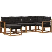 vidaXL Buiten bank set 6 st Naturel en Zwart