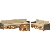 vidaXL Buiten bank set met kussen 8 pcs Natuurlijk en Beige