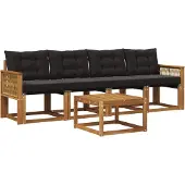 vidaXL Buiten bank set 5 st Naturel en Zwart