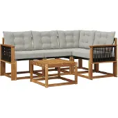 vidaXL Buiten bank set 5 st Naturel en lichtgrijs