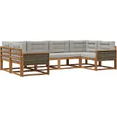 vidaXL Buiten bank set met kussen 6 pcs Naturel en lichtgrijs