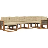 vidaXL Buiten bank set 7 st Natuurlijk en Beige