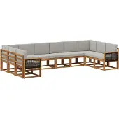 vidaXL Buiten bank set met kussen 10 pcs Naturel en lichtgrijs