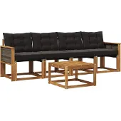 vidaXL Buiten bank set 5 st Naturel en Zwart