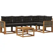 vidaXL Buiten bank set 6 st Naturel en Zwart
