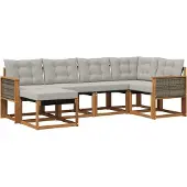 vidaXL Buiten bank set 6 st Naturel en lichtgrijs