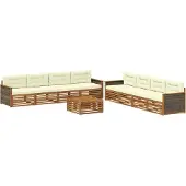 vidaXL Buiten bank set 9 st Natuurlijk en Crème
