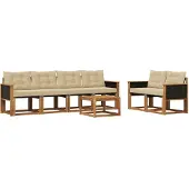 vidaXL Buiten bank set 7 st Natuurlijk en Beige