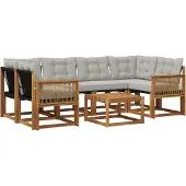 vidaXL Buiten bank set met kussen 7 pcs Naturel en lichtgrijs