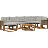 vidaXL Buiten bank set 8 st Naturel en lichtgrijs