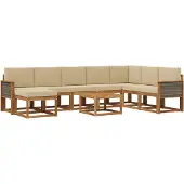 vidaXL Buiten bank set 9 st Natuurlijk en Beige Massief Acacia Hout