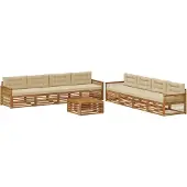 vidaXL Buiten bank set 9 st Natuurlijk en Beige
