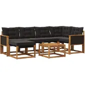 vidaXL Buiten bank set 7 st Naturel en Zwart