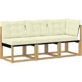 vidaXL Outdoor Midden- en Hoekbank met kussen 3 Stuk Wit