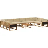 vidaXL Buiten bank set met kussen 11 pcs Natuurlijk en Beige