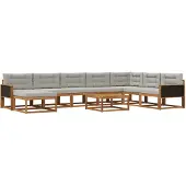 vidaXL Buiten bank set met kussen 9 pcs Naturel en lichtgrijs