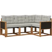 vidaXL Buiten bank set 4 st Naturel en lichtgrijs