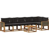 vidaXL Buiten bank set 7 st Naturel en Zwart