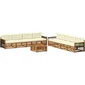 vidaXL Buiten bank set 9 st Natuurlijk en Crème