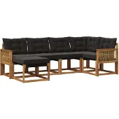 vidaXL Buiten bank set met kussen 6 pcs Naturel en Zwart
