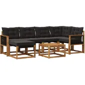 vidaXL Buiten bank set 7 st Naturel en Zwart