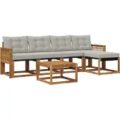 vidaXL Buiten bank set 6 st Naturel en lichtgrijs