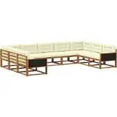 vidaXL Buiten bank set met kussen 9 pcs Natuurlijk en Crème