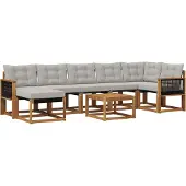 vidaXL Buiten bank set met kussen 8 pcs Naturel en lichtgrijs