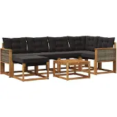 vidaXL Buiten bank set 7 st Naturel en Zwart