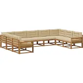 vidaXL Buiten bank set 9 st Natuurlijk en Beige