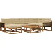 vidaXL Buiten bank set met kussen 7 pcs Natuurlijk en Beige