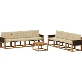 vidaXL Buiten bank set 9 st Natuurlijk en Beige
