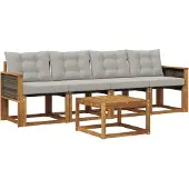 vidaXL Buiten bank set 5 st Naturel en lichtgrijs