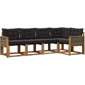 vidaXL Buiten bank set 5 st Naturel en Zwart