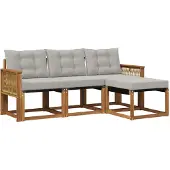 vidaXL Buiten bank set met kussen 4 pcs Naturel en lichtgrijs