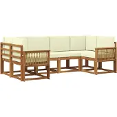 vidaXL Buiten bank set 6 st Natuurlijk en Crème Massief Acacia Hout