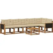 vidaXL Buiten bank set 7 st Natuurlijk en Beige